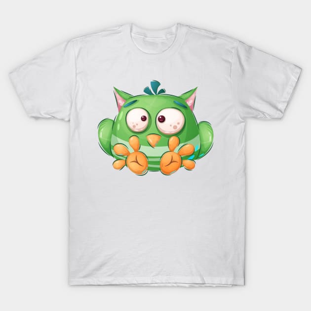 Funny green bird cartoon concept art T-Shirt by GiftsRepublic